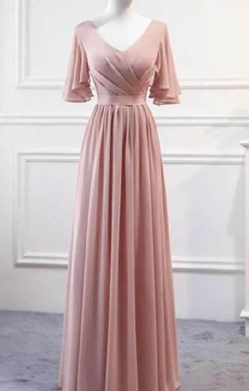 Limited Styles Vintage Charm Pink Chiffon Bridesmaid Dresses , Long Formal prom gown cg3227