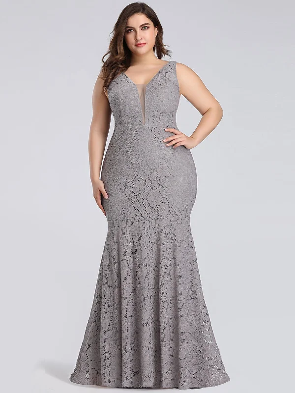 The Latest Trends Y2K Nostalgic Fashion Look Sexy V-neck Fitted Lace Mermaid Wholesale Plus Size Evening Dress