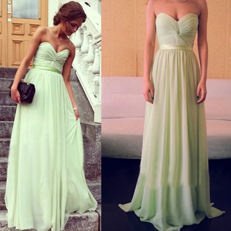 Step Ahead, Lead The Trend Feminine Flow Grass Mint Simple Sweetheart Long Chiffon Bridesmaid Dresses ,women formal gowns