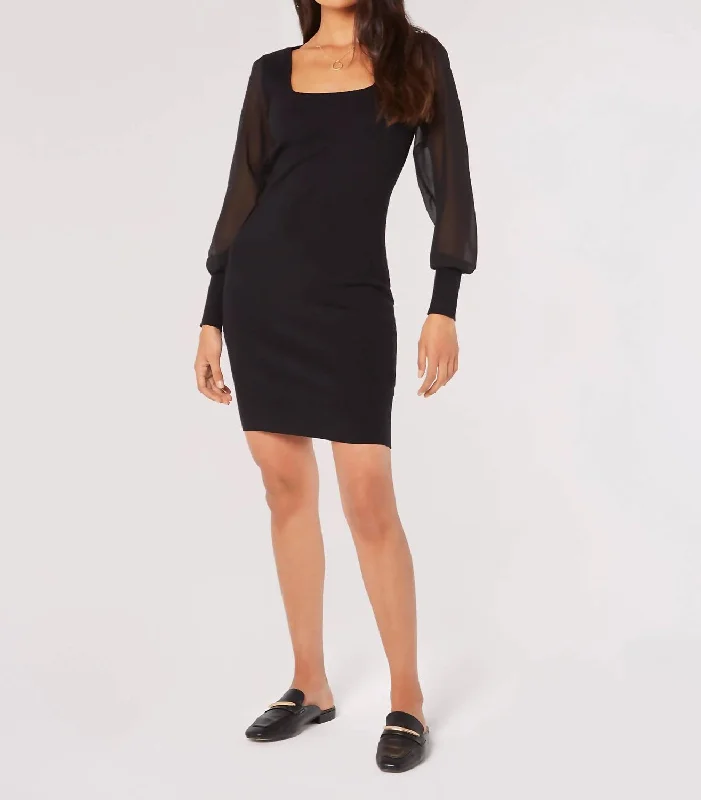 Spring Offer Urban Sophistication Claire Square Neck Chiffon Sleeve Bodycon Dress In Black