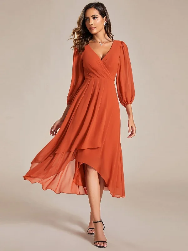 Affordable Trendy Fashion Chic Allure Tammy long sleeved midi high low chiffon dress