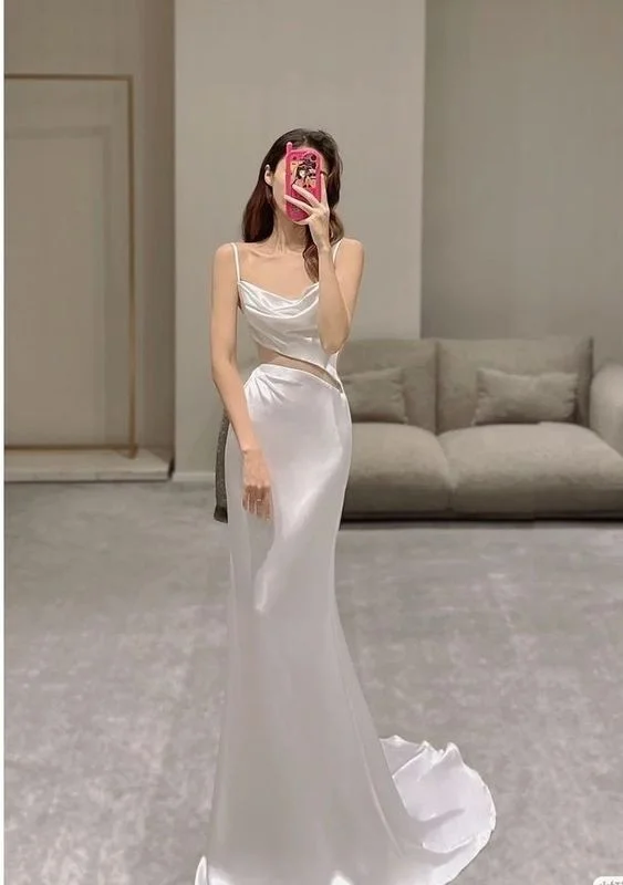 Fresh Styles, Fresh Deals Boho Chic Classy White Spaghetti Straps Prom Dress,White Bridal Dress  Y7187