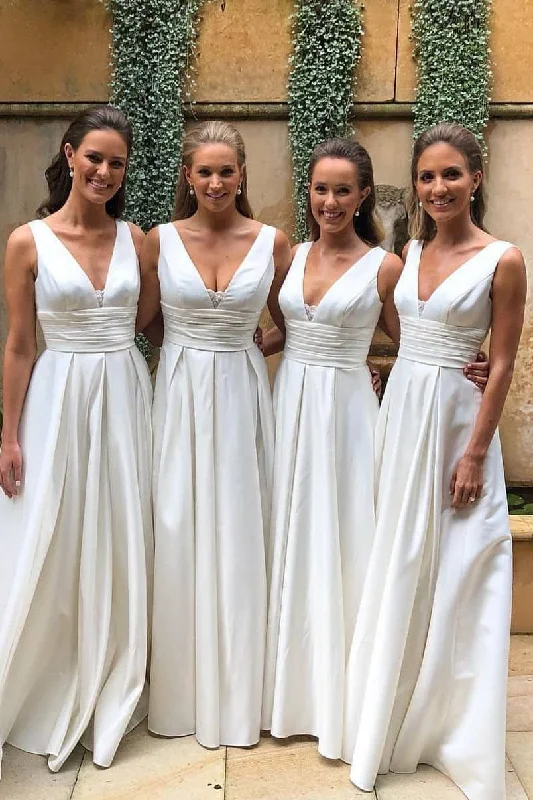 You'Ll Love Us Because Boho Chic V-Neck Empire Ivory Bridesmaid Dress with Pleated Belt