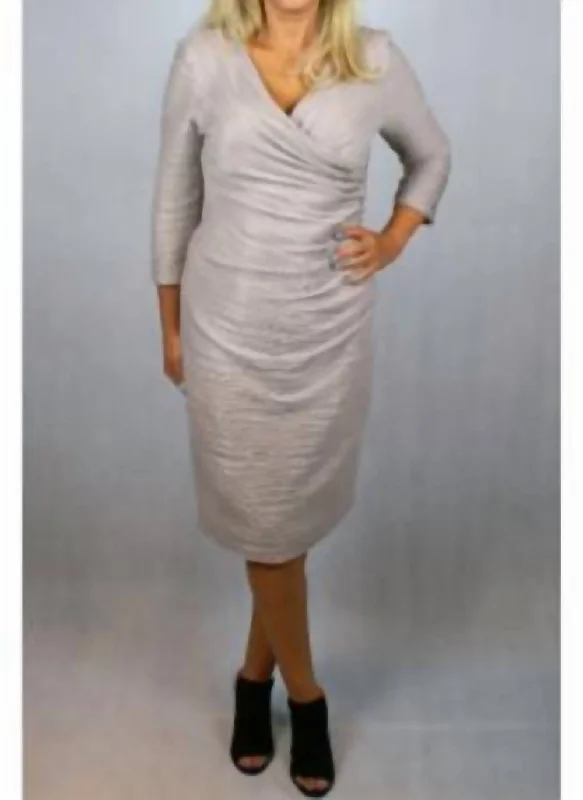 Season Offer Flowing Silhouette Long Sleeve Ruched Dress In Beige