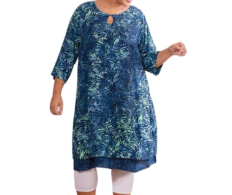 Urban Fashion Minimalist Chic Sireli Batik Long Sleeve Dress - Plus Size In Tribal Cyan