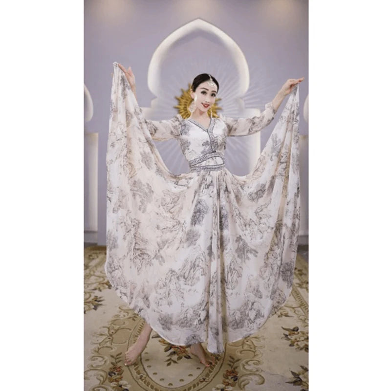 Fashionista Sale Coastal Beach - Inspired Style New India Saree Dress Long Sleeve Big Swing Clothes Female Oriental Classical Stage Performance Costume Bollywood Wear DQL10095