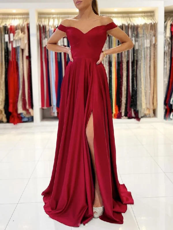 Casual Chic Deals Playful Elegance SIMPLE SWEETHEART SATIN LONG PROM DRESS BURGUNDY BRIDESMAID DRESS    cg22577