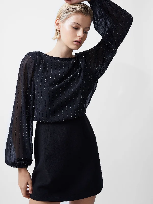 Embrace New Fashion Luxury Comfort Effy Sequin Slash Neck Long Sleeve Dress