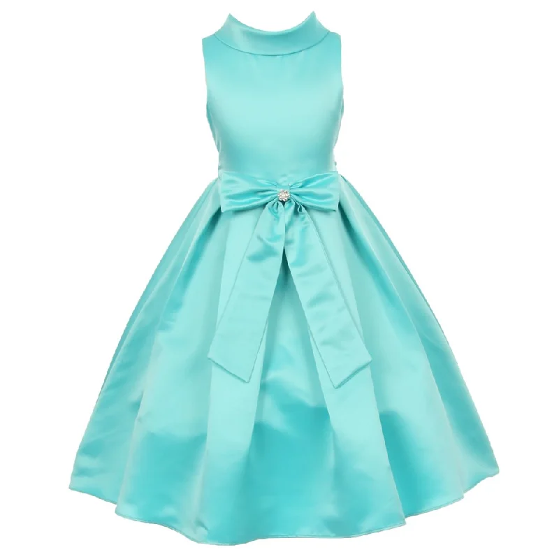 Get The Latest Trends Classic Timeless Elegant Style Little Girls Aqua Bridal Dull Satin Bow Rhinestone Flower Christmas Dress 2-6