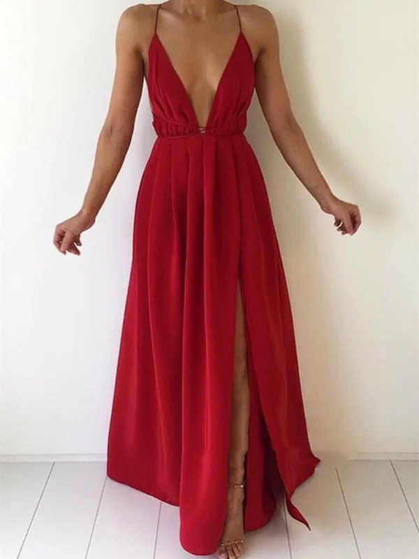 End Of Season Sale Classic Timeless Elegant Style A Line V Neck Backless Floor Length Prom Dresses, Bridesmaid Dresses, Formal Dresses