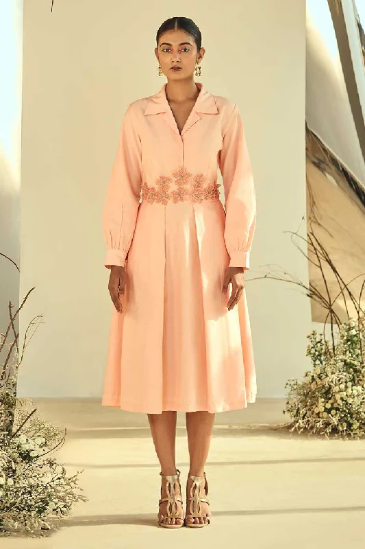 Playful Fashion Offers Casual Chic Peach Radiance Embellished Shirt Dress