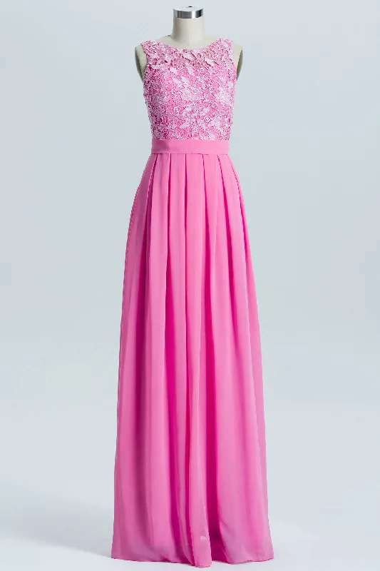 Big Discounts Minimalist Office - Ready Style Pink A-line Lace and Chiffon Long Bridesmaid Dress