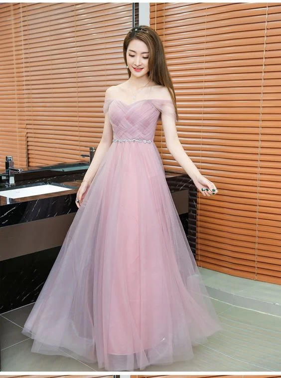 Special Offer For You Bohemian Vibe Pink Long Bridesmaid Dress Sweetheart Tulle Pleated Prom Dresse  cg7847