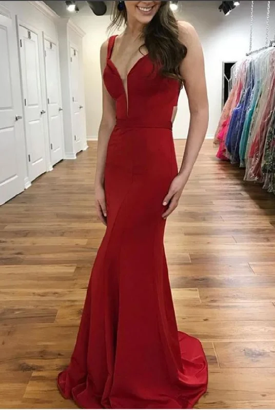 Daily Deals Vintage Look Charming Red Mermaid Prom Dress, Sleeveless Prom Dresses, Long Evening Dress    cg21148