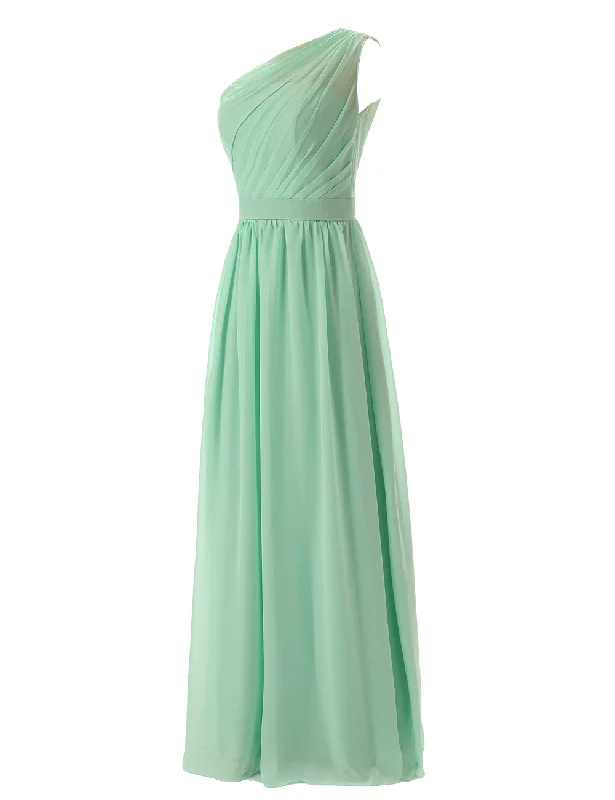 Unleash Your Trendy Side Feminine Charm Simple A-Line Chiffon Ruched Mint Green Long Bridesmaid Dress