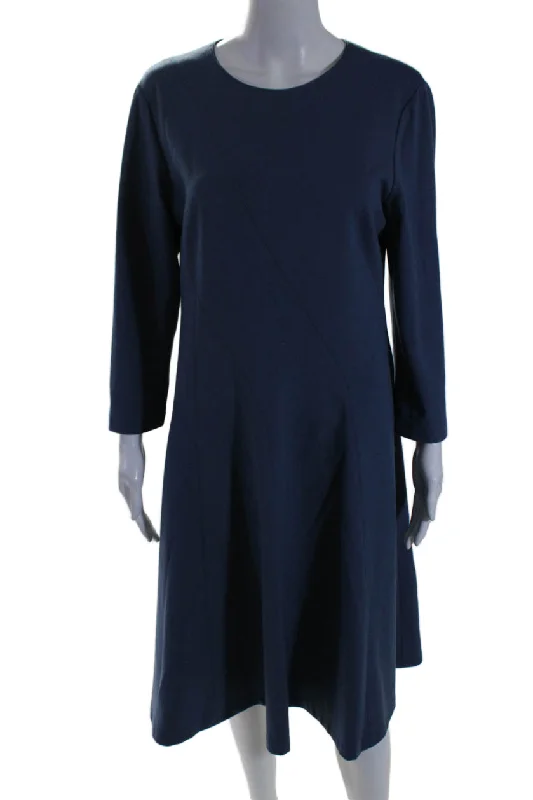 Fashion Sale Sophisticated Cut Lafayette 148 New York Womens Long Sleeve Midi A-Line Dress Steel Blue