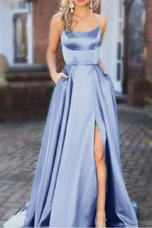 Seasonal Fashion Contemporary Chic blue bridesmaid dresses,long satin formal prom gowns cg1289