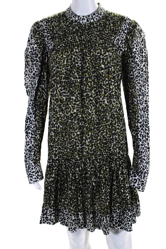 Fashionista Favorites Chic Sophistication Ulla Johnson Womens Long Sleeve Leopard Print Shift Dress Black Green