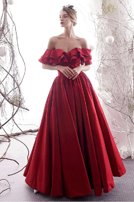 Street Chic Discounts Effortless Grace Simple red sweetheart satin long prom dress red bridesmaid dress   cg11414