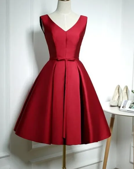 Limited Stock, Big Sale Modern Glamour Lovely Wine Red Satin Homecoming Dress, Short Bridesmaid Dress  cg8435