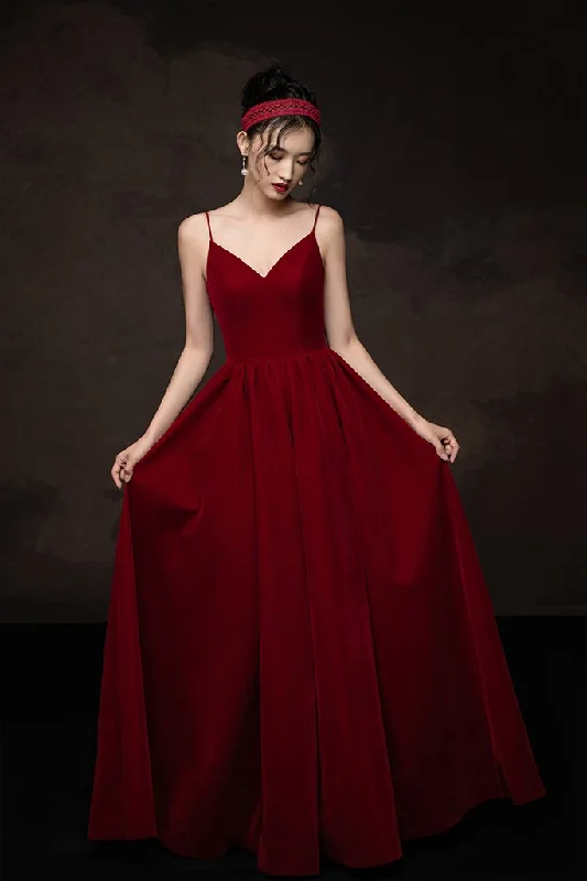 Classic Chic Deals Casual Chic SIMPLE V NECK BURGUNDY LONG PROM DRESS BURGUNDY BRIDESMAID DRESS   cg15886