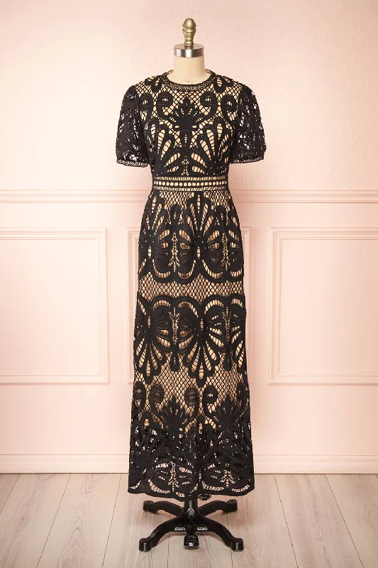 Mega Sale Polished Finish Shevona Black | Crocheted Lace Midi Dress