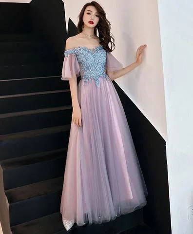 Absurdly Cheap Sale Effortless Grace Pink Tulle Lace Long Prom Dress, Pink Tulle Lace Bridesmaid Dress   cg9667