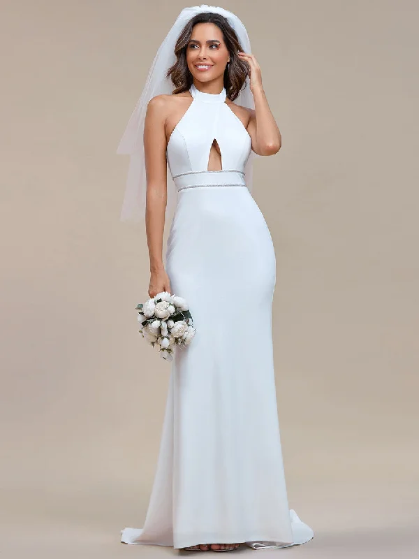 Avant-Garde Style Promotions Romantic Flair Mermaid Halter Neck Hollow Belted Wholesale Wedding Dresses