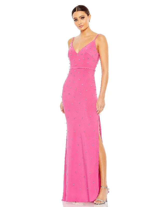 Imeless Style Graceful Drape Rhinestone Embellished V-Neck Gown