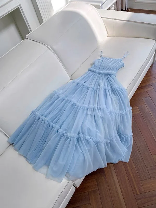 Unleash Your Trend Driven Style Fashion-Forward Style Simple A line Sleeveless Blue Tulle Prom Dress Evening Dresses C1862