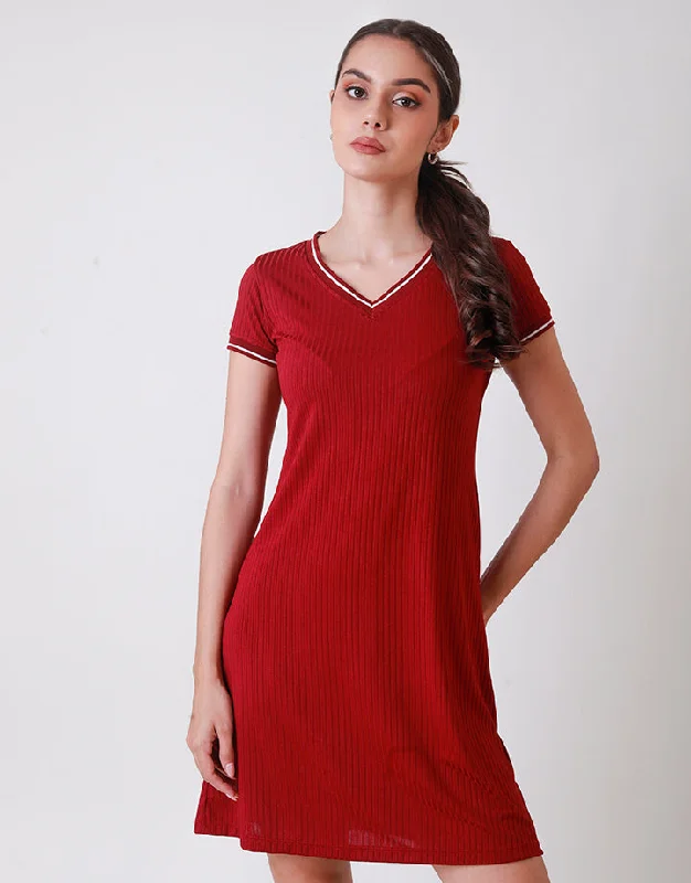 Big Savings Contemporary Chic Ribbed Trim T-Shirt Dress