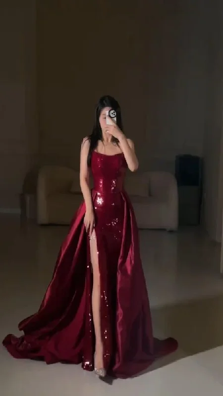 Hot Brand Discounts Exquisite Craftsmanship Sexy Mermaid Red Sleeveless Long Sequin Prom Dress Evening Dresses C2149