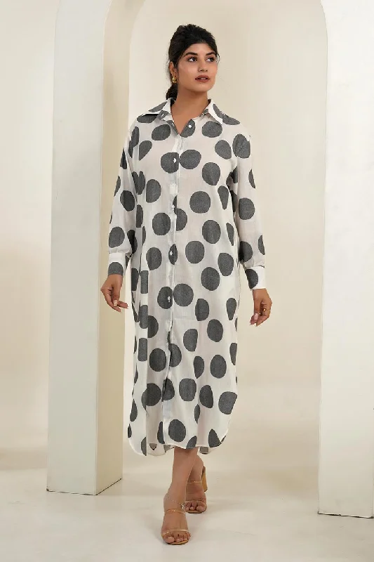 Daring Fashion Promotions Today Only White Polka Long Shirt Dress