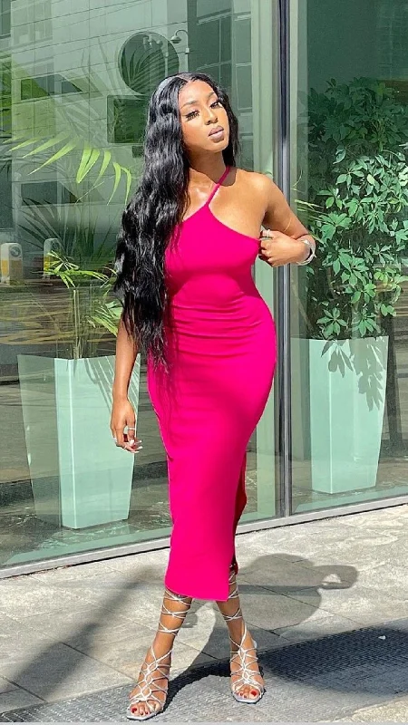 Seasonal Fashion Bohemian Vibe Sexy Fuchsia Tight Bodycon Dress,Midi-length Prom Dress Y5265