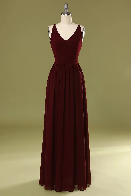 Buy More, Save More Grab Romantic Date - Night Styles Now Sheath V Neck Burgundy Bridesmaid Dress with Lace Back