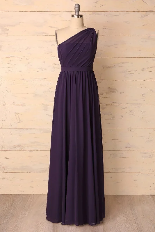 Flash Sale Starts Flash Sale Elegant One Shoulder Plum Bridesmaid Dress