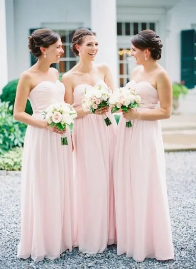 Trendy Threads Elegant Ensemble Elegant Sweetheart A-line Pink Long Chiffon Bridesmaid Dress