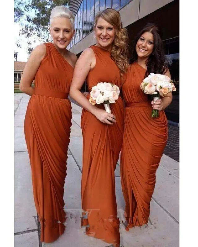 Best-Sellers Seasonal Trend Stunning One Shoulder Chiffon Sexy Long Burnt Orange Bridesmaid Dresses PL11006