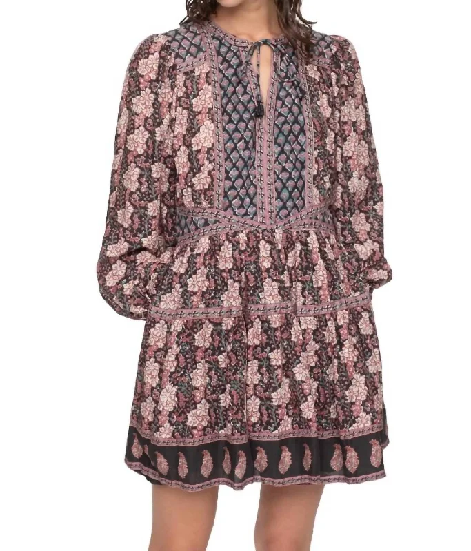 Save Big Polished Finish Donna Print Long Sleeve Dress In Multi