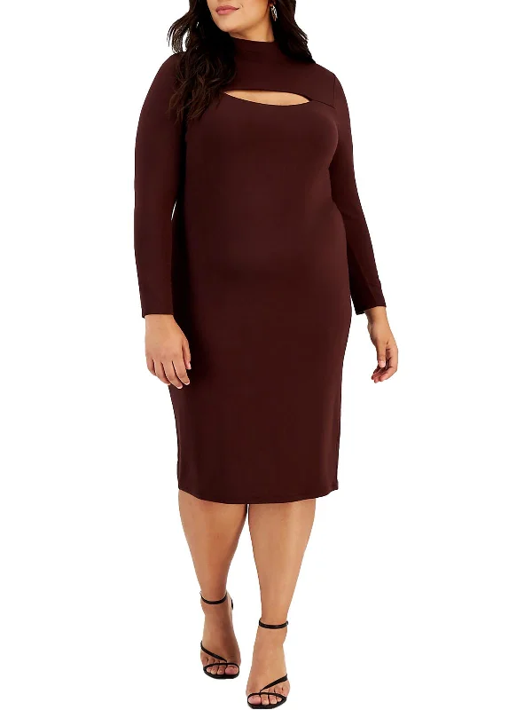 Flash Sale Starts Feminine Charm Plus Womens Cut Out Mock Turtleneck Bodycon Dress