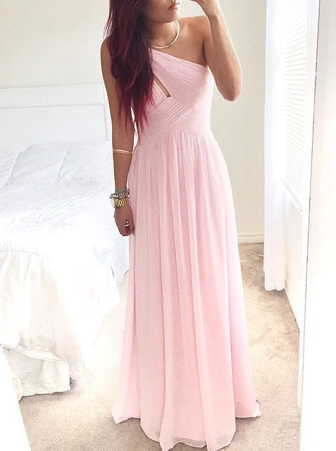 Get The Latest Trends Vibrant Prints Elegant One Shoulder Long Pink Chiffon Bridesmaid Dress