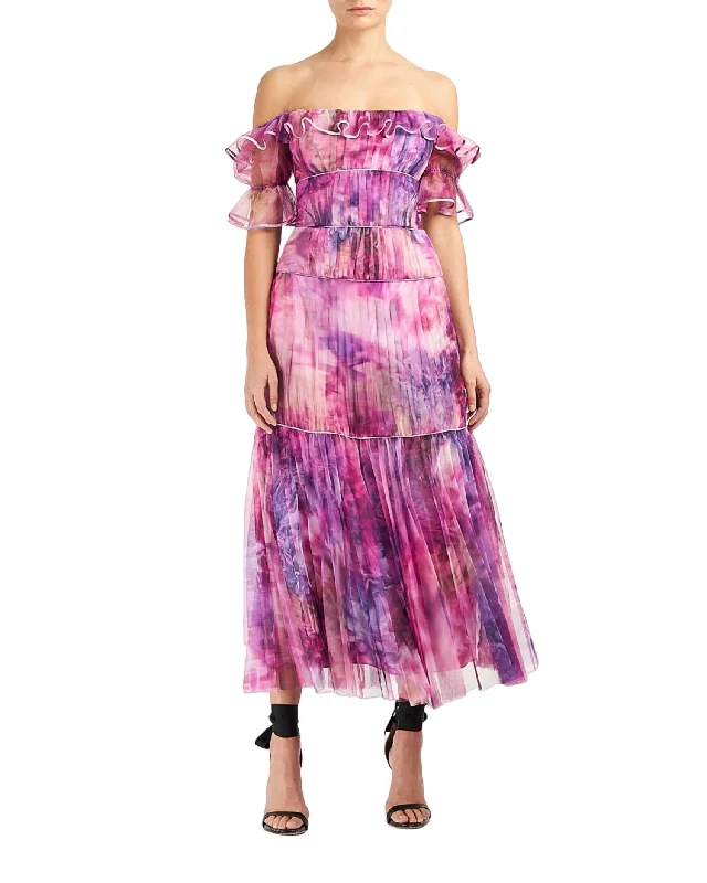 Retro Style Promotions Rustic Countryside Charm Look Pleated Chiffon Off-Shoulder Gown In Mauve