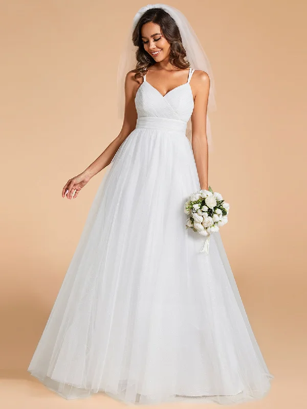 Exclusive Deals Online Casual Weekend Relaxed Style Shiny Spaghetti Straps Wholesale Wedding Dresses With Back Bow