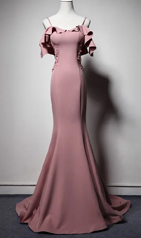 Low Price Special Flowy Fabric SIMPLE PINK MERMAID LONG PROM DRESS, PINK MERMAID BRIDESMAID DRESS cg2505