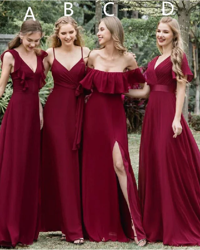 Chic Style, Always In Vogue Today Only Burgundy  Chiffon Bridesmaid Dresses Long Wedding Party Gown for Women PL08153