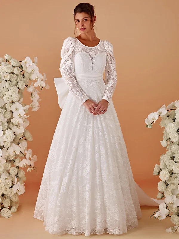 New Season Fashion Preview Sale Y2K Nostalgic Fashion Look Exquisite Round Neck Leg-Of-Mutton Lace Wedding Dresses