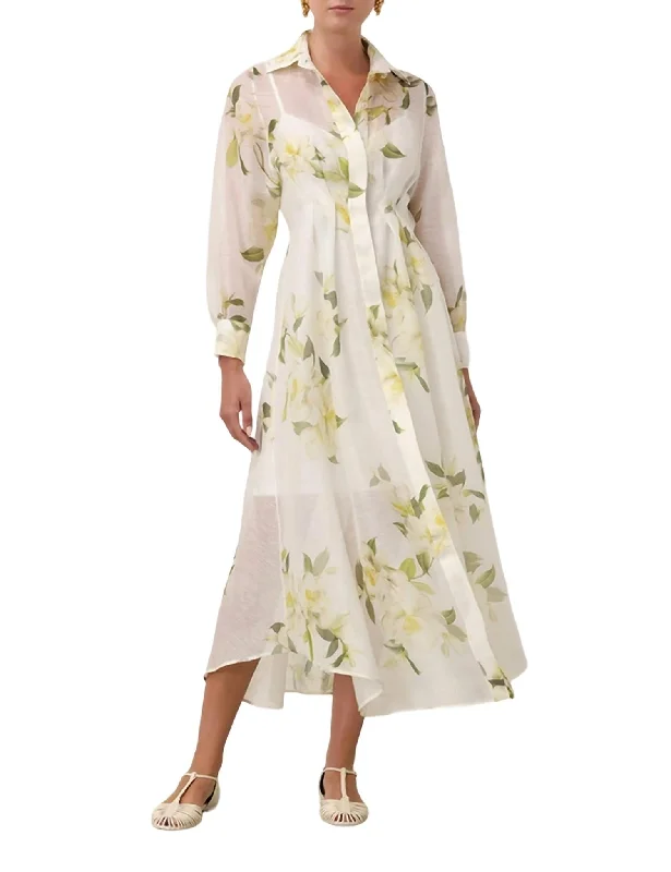 The Good Stuff Feminine Flow Harmony Draped Shirt Dress In Ivory Magnolia