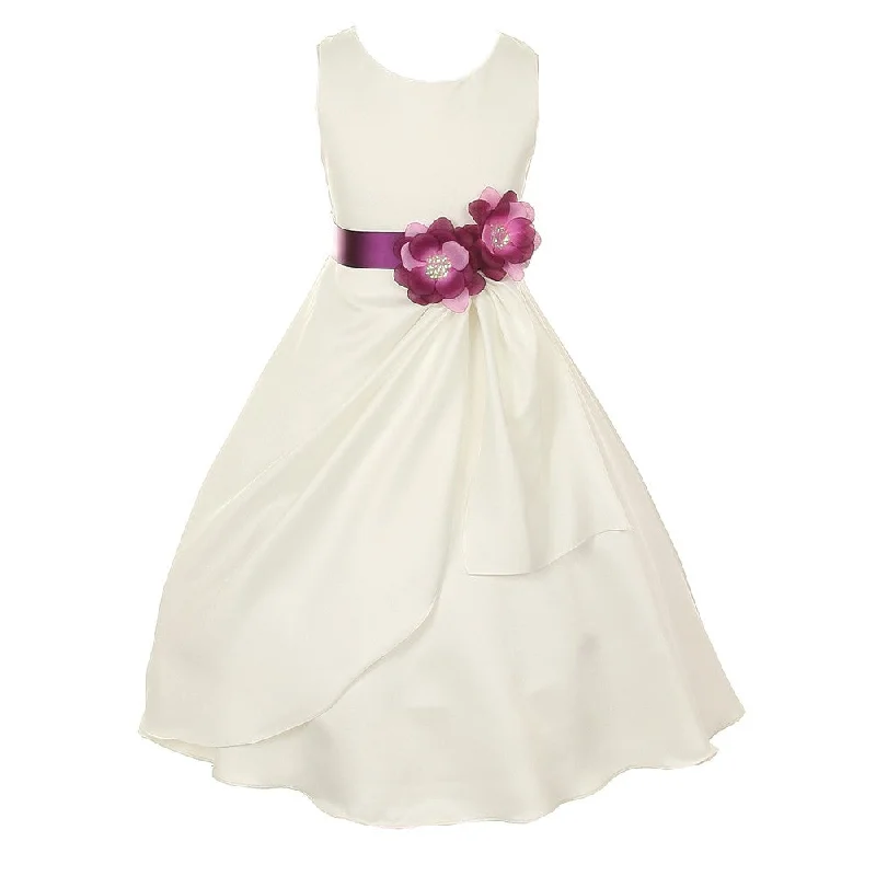 Chic & Cozy Collection Boho - Chic Festival - Ready Style Little Girls Ivory Plum Bridal Dull Satin Sequin Flowers Occasion Dress 2-6