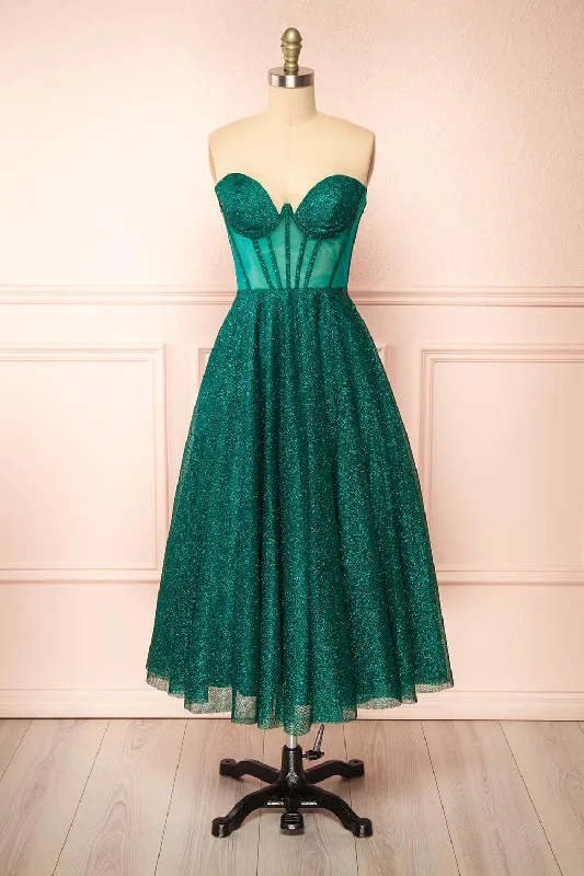 Exclusive Sale Romantic Detailing Euphea Green | Glitter Strapless Corset Dress