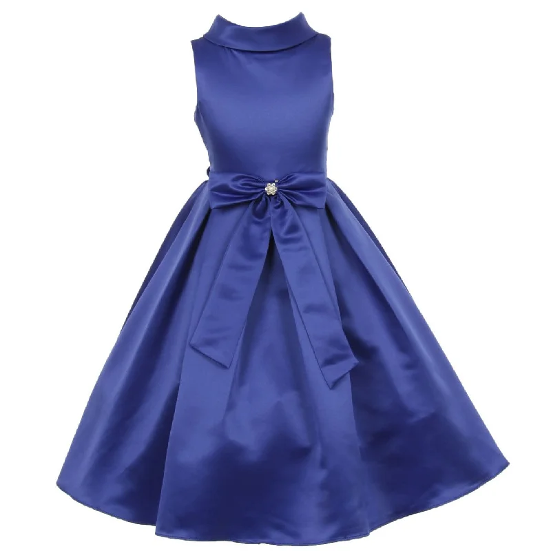 Unleash Your Trend Driven Style Minimalist Office - Ready Style Little Girls Royal Blue Bridal Satin Bow Rhinestone Flower Christmas Dress 2-6